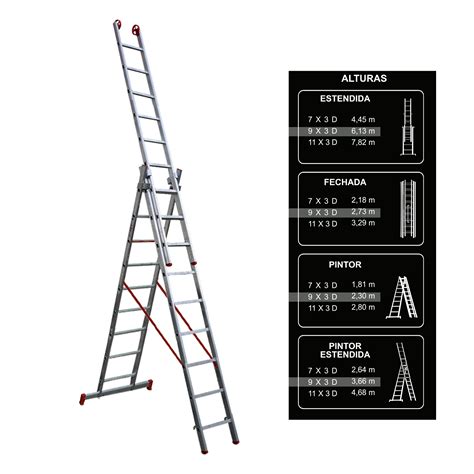 Escada Extensiva Tripla de Alumínio 9x3 Degraus BTF Botafogo Lar