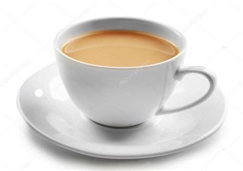 Porcelain Cup Of Tea With Milk Isolated On White Background Stock Photo