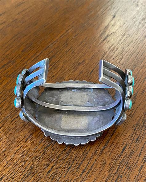 Turquoise Navajo Cluster Bracelet Silver Plume