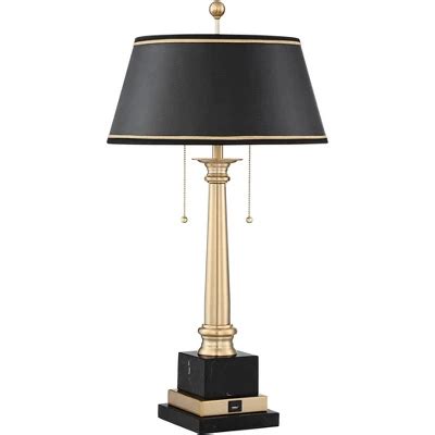 Barnes And Ivy Traditional Desk Table Lamp With Usb Charging Port Warm Brass Black Shade For ...