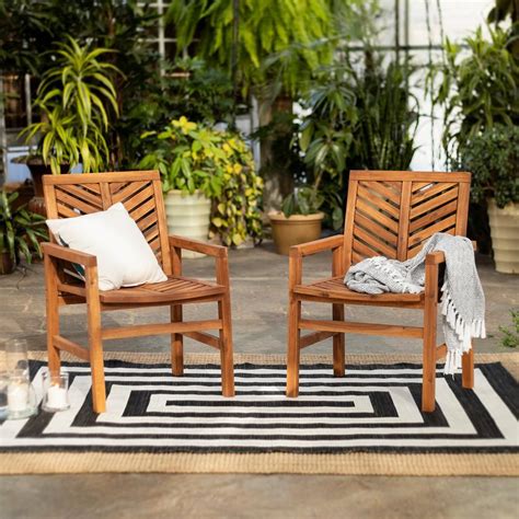 Walker Edison Furniture Company Brown Acacia Wood Outdoor Patio Lounge