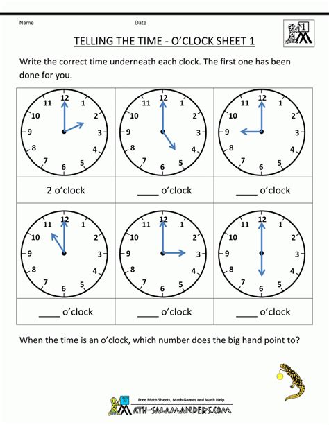 Telling Time Worksheets O Clock And Half Past Printable Clock Worksheets First Grade Lexia