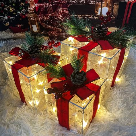 Kwaiffeo Set Of Indoor Christmas Lighted Gift Boxes Led Xmas