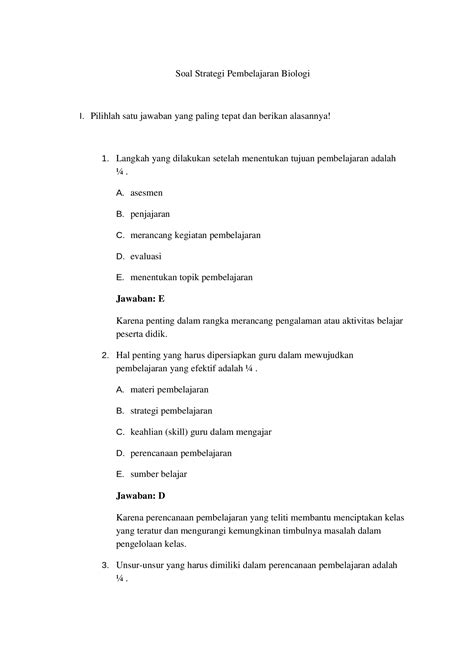 DOCX Soal Strategi Pembelajaran Biologi DOKUMEN TIPS