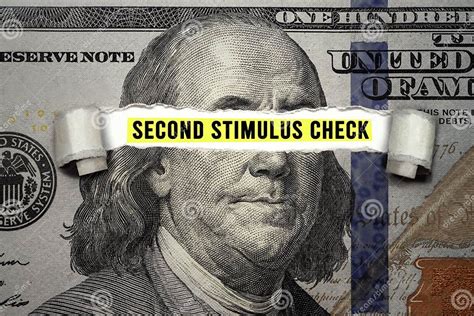 Torn Bills Revealing Second Stimulus Check Words Stock Image Image Of