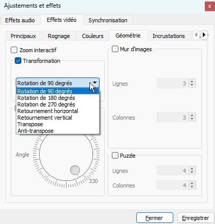 VLC faire pivoter une vidéo rotation malekal
