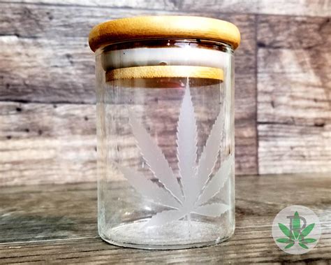 Etched Cannabis Leaf Glass Stash Jar Airtight Frosted Herb Etsy