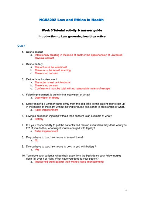 Activity Answers Ncs Law And Ethics In Health Week Tutorial