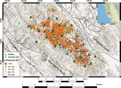 Overview map of The Geysers geothermal field with the main faults ...