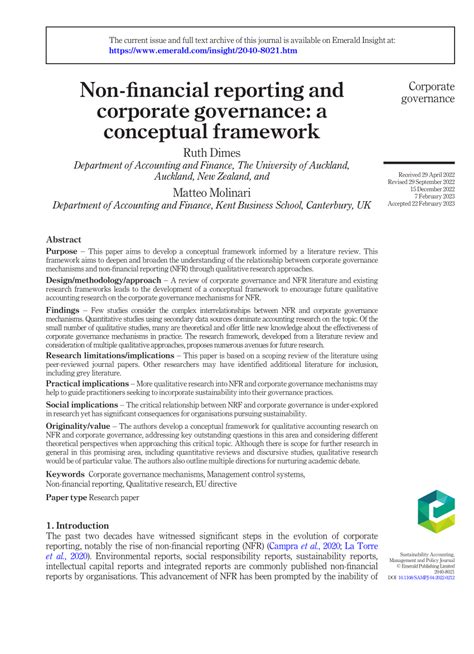 Pdf Non Financial Reporting And Corporate Governance A Conceptual