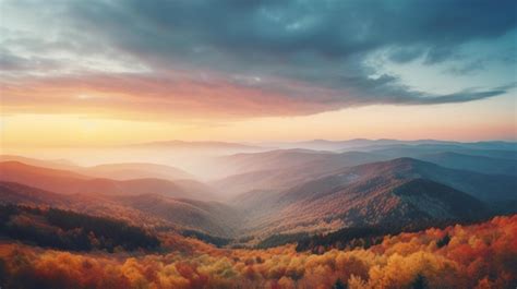 Premium AI Image | Autumn sunrise cloudy sky over mountains