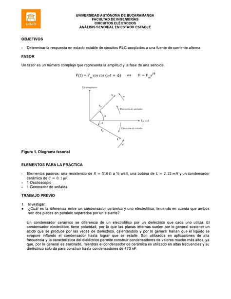 Lab 7 Análisis Senoidal en Estado Estable RLC FACULTAD DE INGENIERÍAS