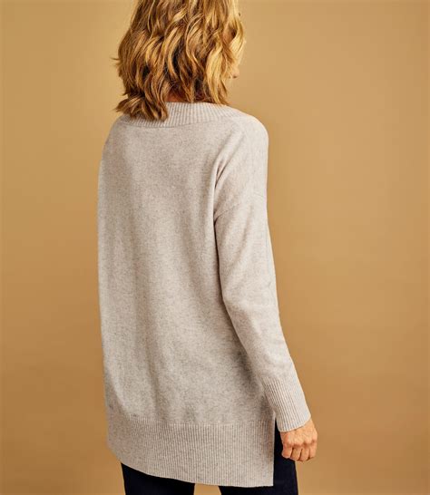 Dove Grey Womens Cashmere Merino Deep V Neck Tunic Woolovers Au