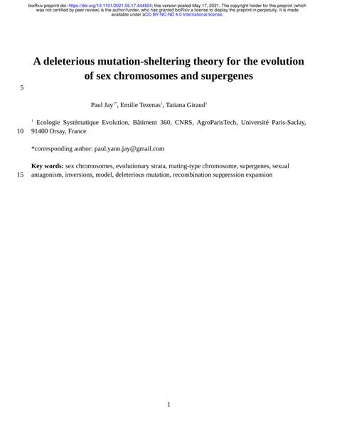 PDF A Deleterious Mutation Sheltering Theory For The Evolution Of Sex