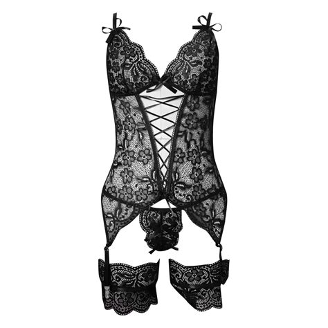 Kcodviy Women Lace Lingerie Set With Garter Belts Lace Bodysuit Teddy