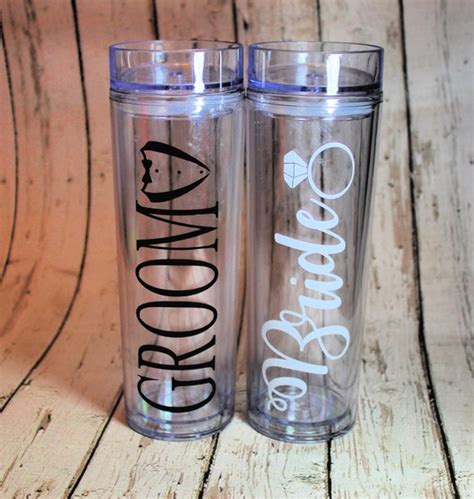 Set Of 2 Skinny Tumblers Bride And Groom Personalized Skinny Tumbler Bride And Groom Cups