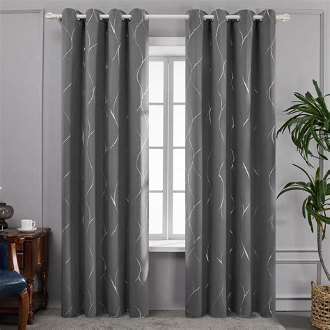 Deconovo Grommet Blackout Curtains Silver Foil Wave Print Thermal