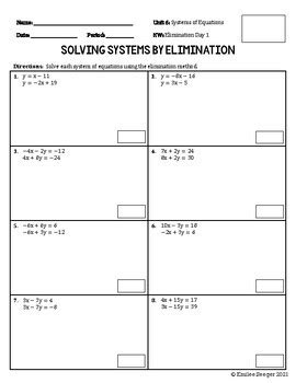 Solving Systems By Elimination Guided Notes Practice Worksheets