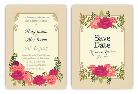 Premium Vector Wedding Invitation Card With Colourful Floral And Leaves