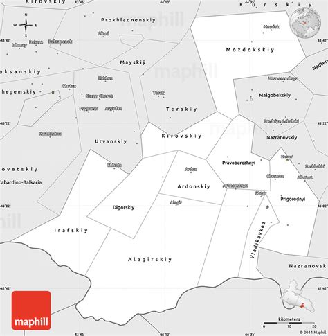 Silver Style Simple Map Of Republic Of North Ossetia Alania