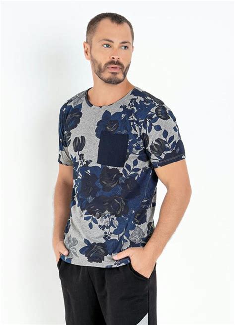 Camiseta Mescla Floral Bolso Funcional Queima De Estoque