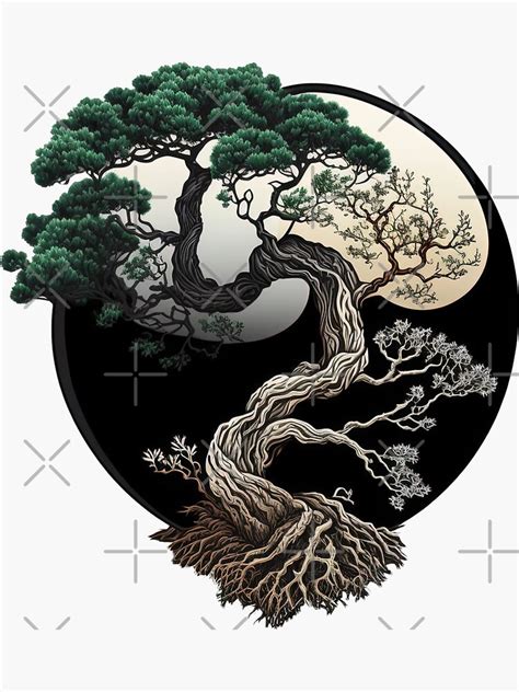 Yin And Yang Bonsai Tree Sticker For Sale By Ronincreator Redbubble