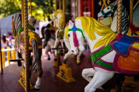 Carousel With Horses On A Carnival Merry Go Round Stock Image Image