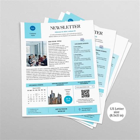 Newsletter Email Template Canva Blue Editable Business Monthly