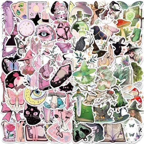 Amazon 100Pcs Pink Green Witchy Stickers Green Forest Magic Witchy