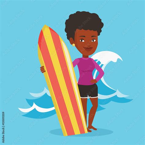 Surfer Holding Surfboard Vector Illustration Stock Vektorgrafik