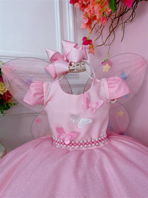 Vestido Infantil Rosa Aplique De Borboletas C Glitter Rosa Charmosa