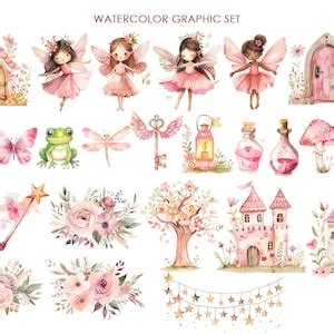 Watercolor Pink Fairy Clipart Fairy Garden Boho Nursery Clipart Girl