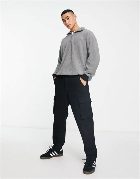 Asos Design Oversized Half Zip Sweatshirt In Black And White Texture