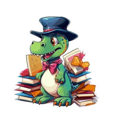 Un Dinosaure Mignon Portant Un Chapeau De Graduation Et Beaucoup D