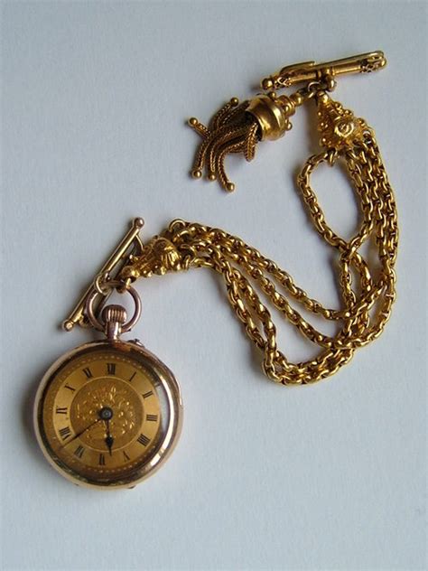 Antiques Atlas 9ct Gold Fob Pocket Watch And Albertina