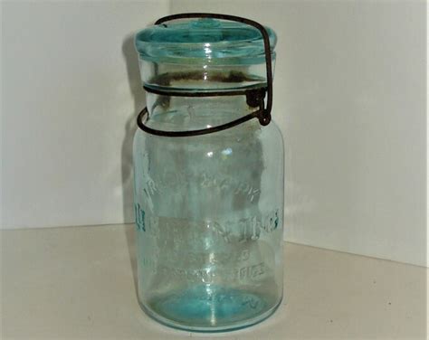 Antique Putnam Lightning Canning Jar Fruit Jar Pint Aqua Blue Glass No 963 Embossed