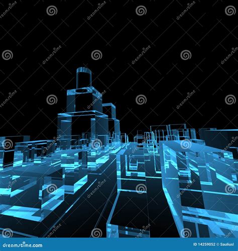 Blue Transparent Glowing City Stock Illustration Illustration Of
