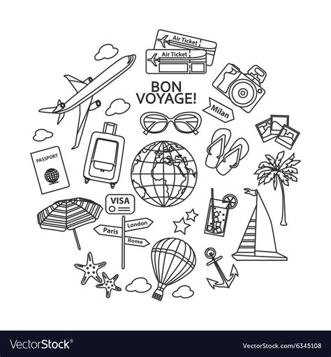 Travel Outline Icons Set Royalty Free Vector Image