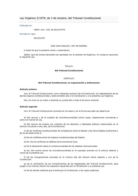 Ley Orgánica Tribunal Constitucional Ley Orgánica 2 1979 De 3 De