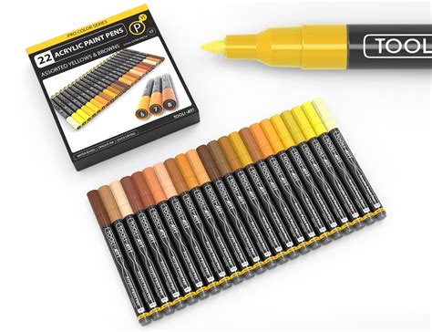 Tooli Art Acrylic Paint Pens Assorted Yellow And Brown Pro Color Series