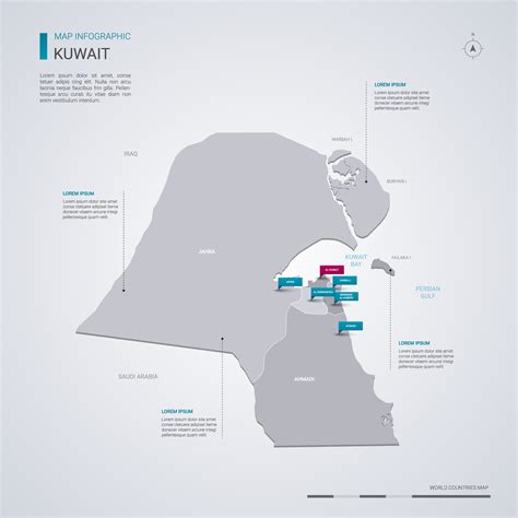 Kuwait Vector Map With Infographic Elements Pointer Marks Editable