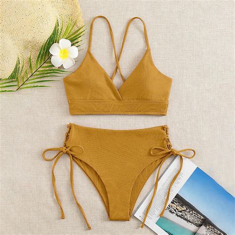 Gersome Women S Summer Bathing Suits V Neck Bikini Set Sexy Halter Low