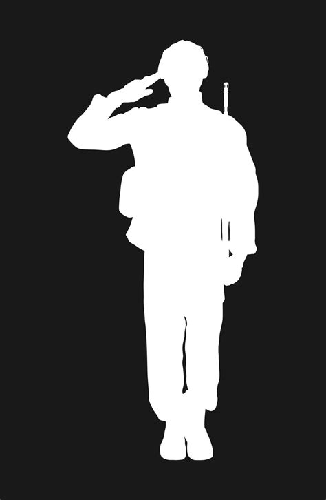 Saluting Soldier Silhouette Vector Military Man Concept On Black