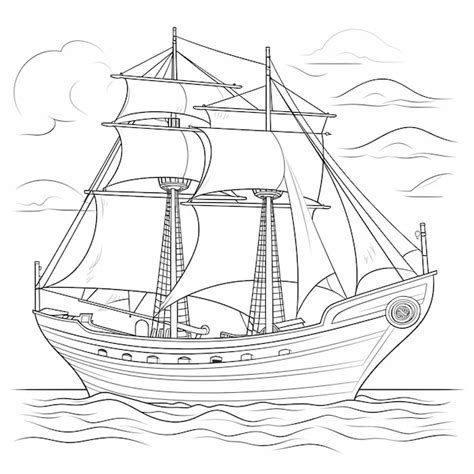 Dibujo Para Colorear En Blanco Y Negro De Un Barco Pesquero Foto Premium