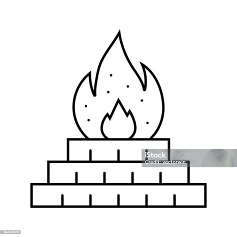 Sacred Fire Agni Line Icon Vector Illustration Stock Illustration