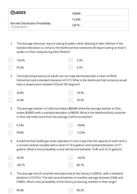 Normal Distribution Worksheets For Th Grade On Quizizz Free