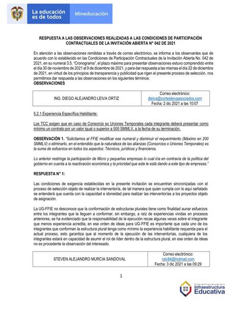 Pdf Respuesta A Las Observaciones Realizadas A Las Dokumentips