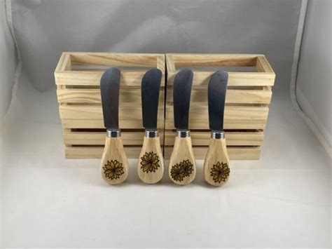 Sunflowers Wood Burned Cheese Knives Set Of Shop Iowa