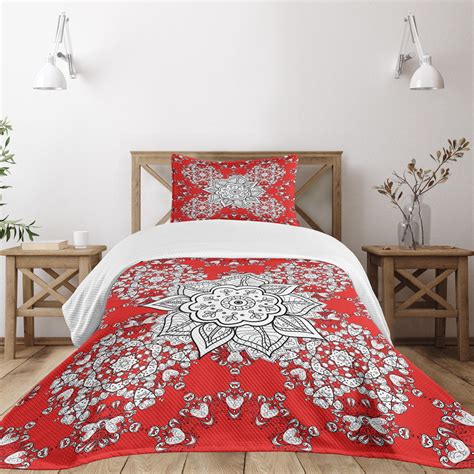 Ambesonne Mandala Quilted Bedspread Set Pcs Psychedelic Floral Form