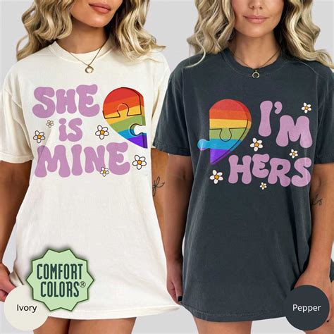 Lesbian Couple Shirts LGBT Matching Comfort Colors Shirt Pride Month Gift Tees For Couples